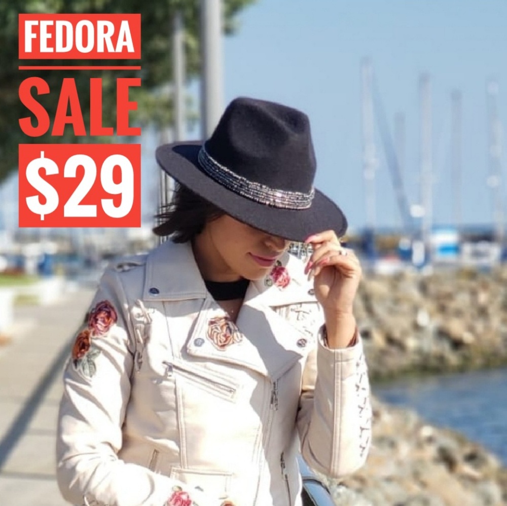 🔥ON SALE🔥Fedora Hat with Chrome Beading